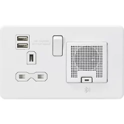 Knightsbridge SFR9905MW 13A 1-Gang SP Switched Socket + 2.4A 2-Outlet Type A USB Charger Matt White with White Inserts