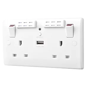 British General 800 Series 13A 2-Gang SP Switched Wi-Fi Extender Socket + 2.1A 1-Outlet Type A USB Charger White 1 British General 800 Series 13A 2-Gang SP Switched Wi-Fi Extender Socket + 2.1A 1-Outlet Type A USB Charger White