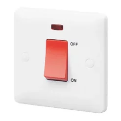 MK Base 45A 1-Gang DP Control Switch White with Neon with Red Inserts