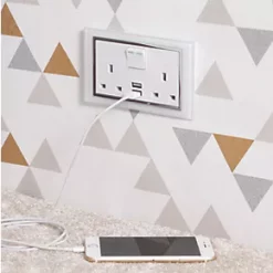 Retrotouch 13A 2-Gang DP Switched Socket + 2.1A 2-Outlet Type A USB Charger White Glass -White Switches & Sockets Sales Store 9819T A2