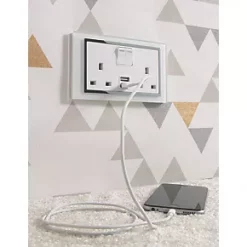 Retrotouch 13A 2-Gang DP Switched Socket + 2.1A 2-Outlet Type A USB Charger White Glass -White Switches & Sockets Sales Store 9819T A5