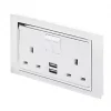 Retrotouch 13A 2-Gang DP Switched Socket + 2.1A 2-Outlet Type A USB Charger White Glass